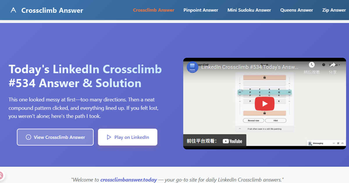 Cross Climb Answer